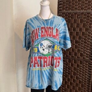 Vintage Tubular 90's Y2k New England Patriots Blue Tie-dye Tee Shirt Size Large